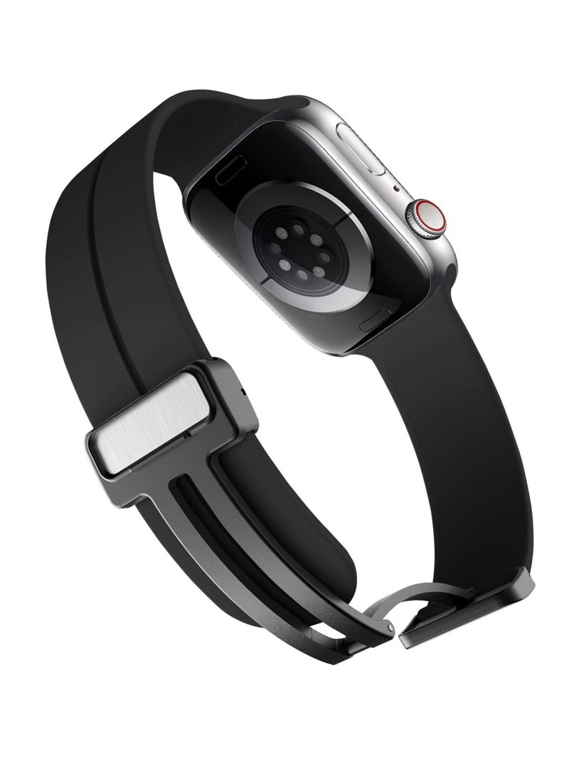 2 Pack Silicone replacement Magnetic Buckle Band for apple watch Band 42mm/44mm/45mm/49mm, Waterproof Silicone Sport Band for iWatch Series 8,Ultra,7,SE,6,5,4,3,2,1