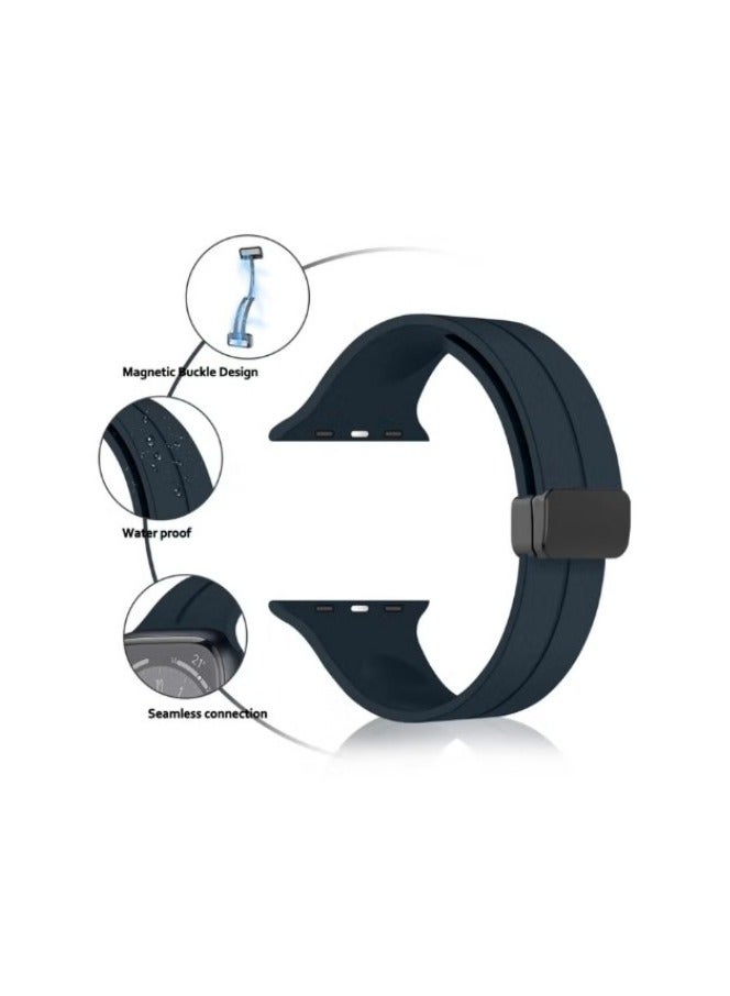 2 Pack Silicone replacement Magnetic Buckle Band for apple watch Band 42mm/44mm/45mm/49mm, Waterproof Silicone Sport Band for iWatch Series 8,Ultra,7,SE,6,5,4,3,2,1