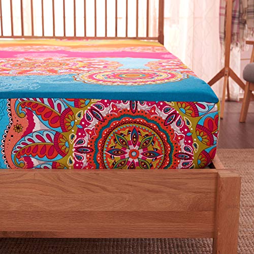 Pangzi Bohemian Retro Bedding Sheet Set,1 Fitted Sheet, 1 Flat, 2 Pillow Cases - 4 Piece (Queen, Rose Pink) - Image 3