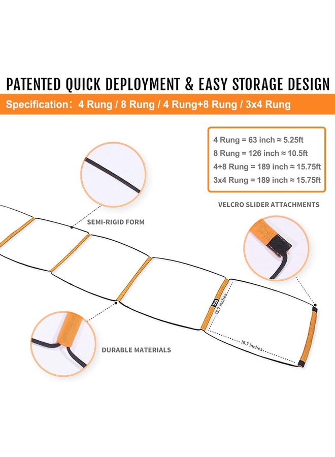 Agility Ladder, Agility Training Equipment, Soccer Speed Ladder, Football Footwork Ladder, Workout Ladder for Kid Adult, Foldable Instant Set-up Tangle-Free 10FT 8 Grids - Image 2