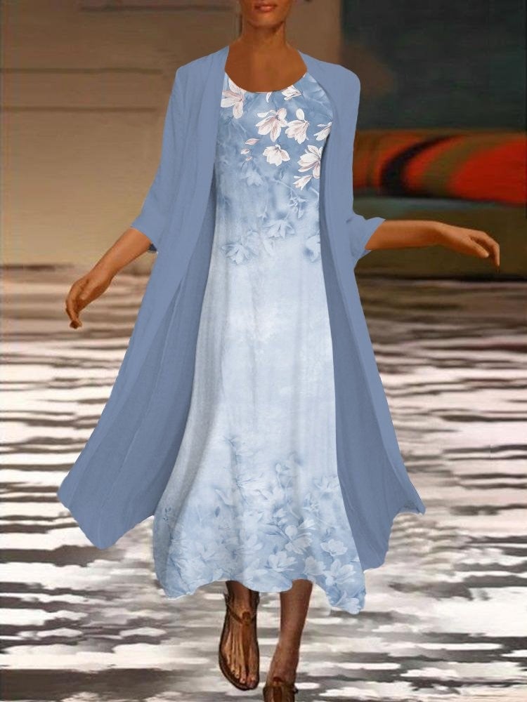 2021 Summer Cross-border Independence Station Printed Long Sleeve Loose Multicolor Two-piece Set digitalskyblue L - Image 4