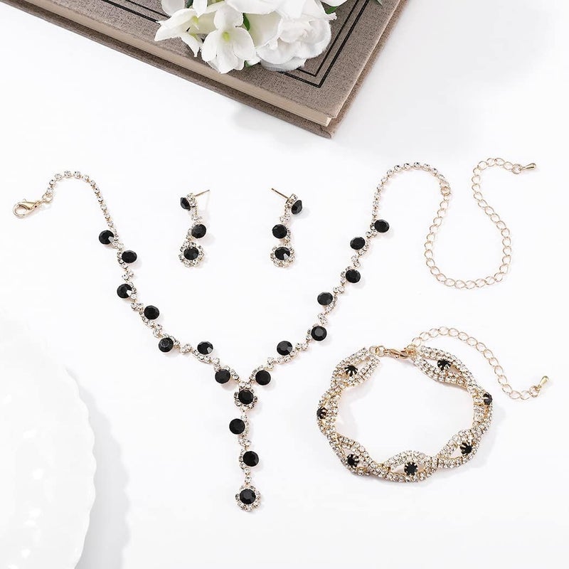 Excefore Bride Wedding Jewelry Sets, Crystal Bridal Necklace Bracelet Earrings Set, Prom Costume Jewelry Set, for Women and Girls Bride Wedding Hair Accessories (3 Pcs) - Image 2