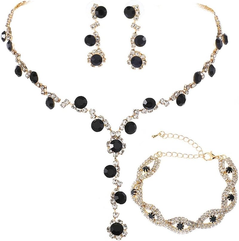 Excefore Bride Wedding Jewelry Sets, Crystal Bridal Necklace Bracelet Earrings Set, Prom Costume Jewelry Set, for Women and Girls Bride Wedding Hair Accessories (3 Pcs) - Image 1