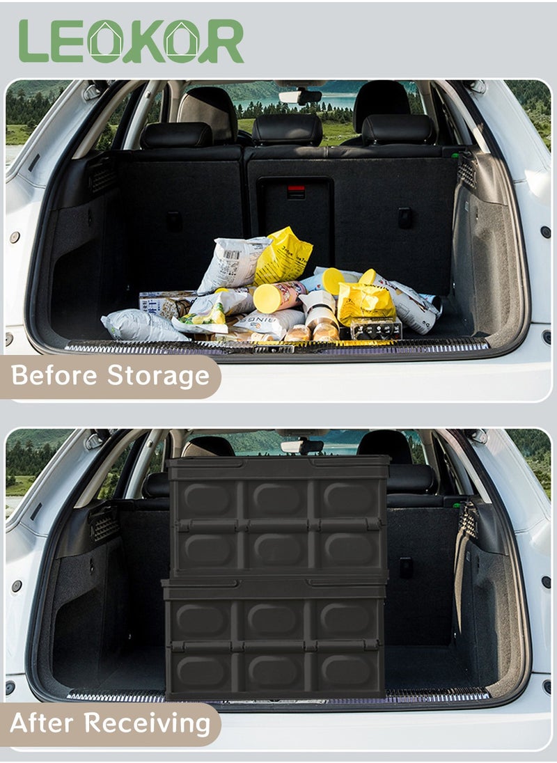 Foldable Storage Box with Wooden Lid, Camping Storage Bins, Portable Waterproof Storage Container For Outdoor Barbeque Picnic Fishing Car, Home Vehicle Organization, 55L