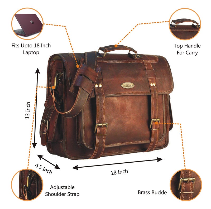 HULSH 18 Inch Leather Messenger Bag briefcases for Men, Genuine Leather Laptop Bags Shoulder Crossbody Satchel for Women by Handmade World (Large) - Image 2