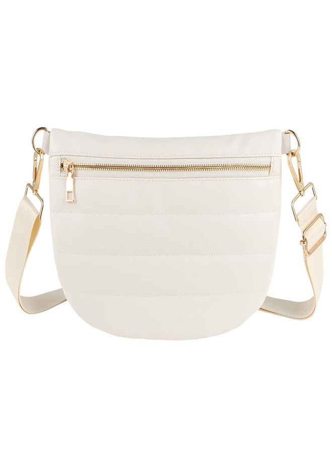 Dealkion Puffer Fanny Packs Quilted Belt Bag Sling Bag for Women Puffy Leather Bum Chest Bag Waist Pack Crossbody Bag Purse Shoulder Bag for Women-Cream - Image 1