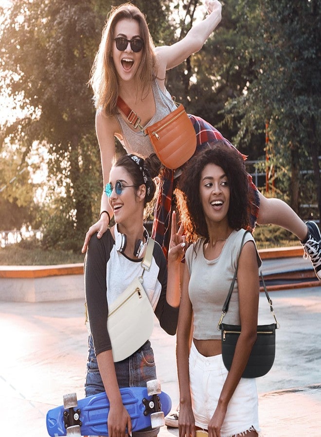 Dealkion Puffer Fanny Packs Quilted Belt Bag Sling Bag for Women Puffy Leather Bum Chest Bag Waist Pack Crossbody Bag Purse Shoulder Bag for Women-Cream - Image 2
