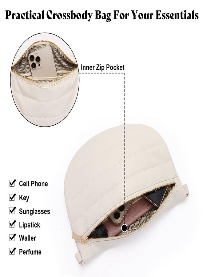 Dealkion Puffer Fanny Packs Quilted Belt Bag Sling Bag for Women Puffy Leather Bum Chest Bag Waist Pack Crossbody Bag Purse Shoulder Bag for Women-Cream - Image 3