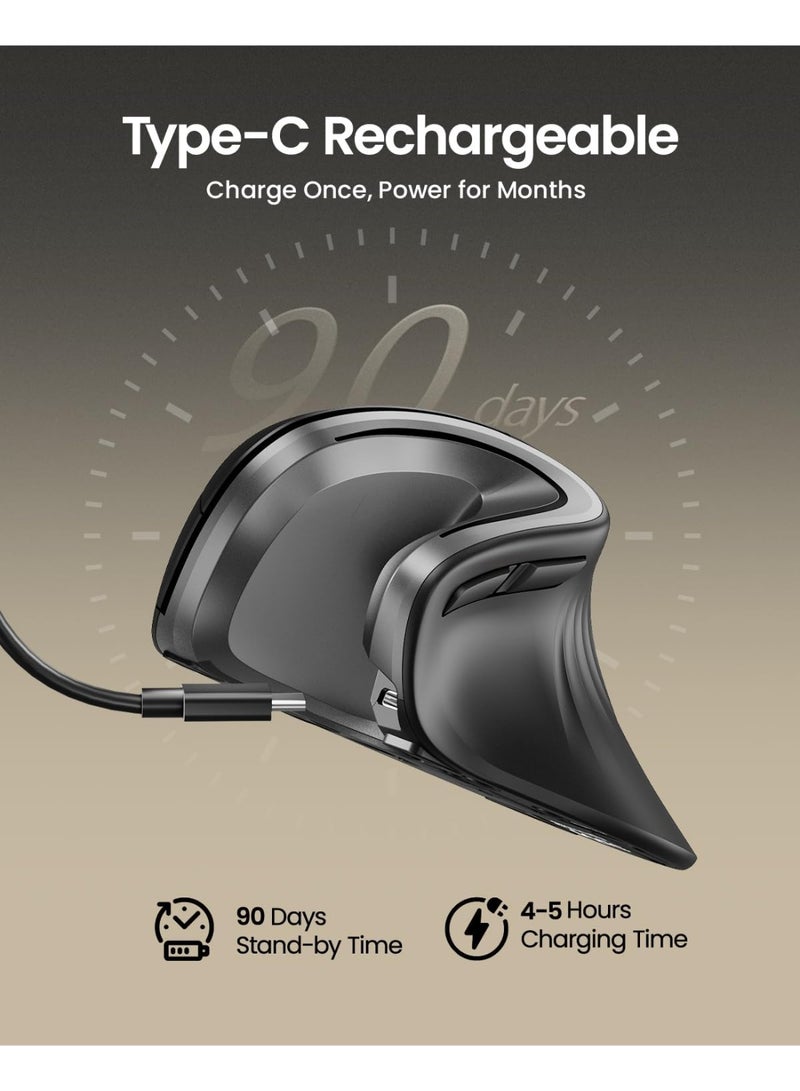 ProtoArc Ergonomic Vertical Mouse, EM11 NL Rechargeable Wireless Mouse Bluetooth, Ergo Mice with 3 Multi-Device for PC/Notebook/Laptop, 2.4GHz Optical Mice for Windows, Mac OS, Gray - Image 5