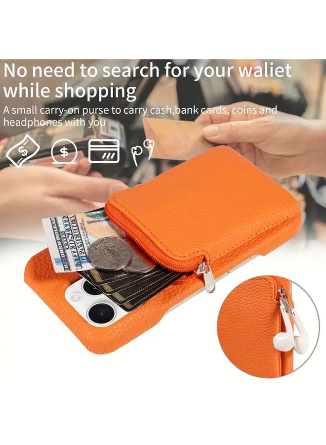 حافظة آيفون 16 برو ماكس البرتقالية من الجلد الاصطناعي بسحاب ضد السقوط - Image 3