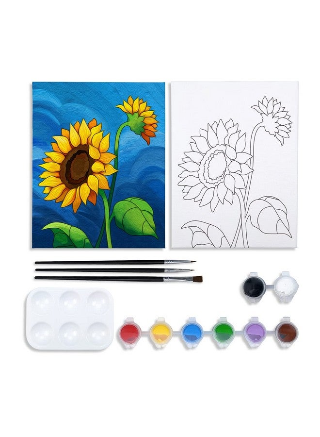 VOCHIC Canvas Painting Kit, 8X10 Pre Drawn Sunflower Art, 8 Acrylic Colors, 3 Brushes, Pallet, Adult Party Supplies - Image 1