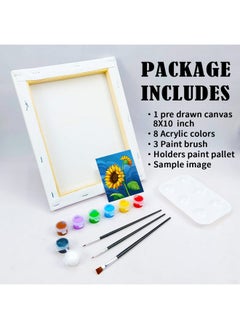 VOCHIC Canvas Painting Kit, 8X10 Pre Drawn Sunflower Art, 8 Acrylic Colors, 3 Brushes, Pallet, Adult Party Supplies  - Image 5