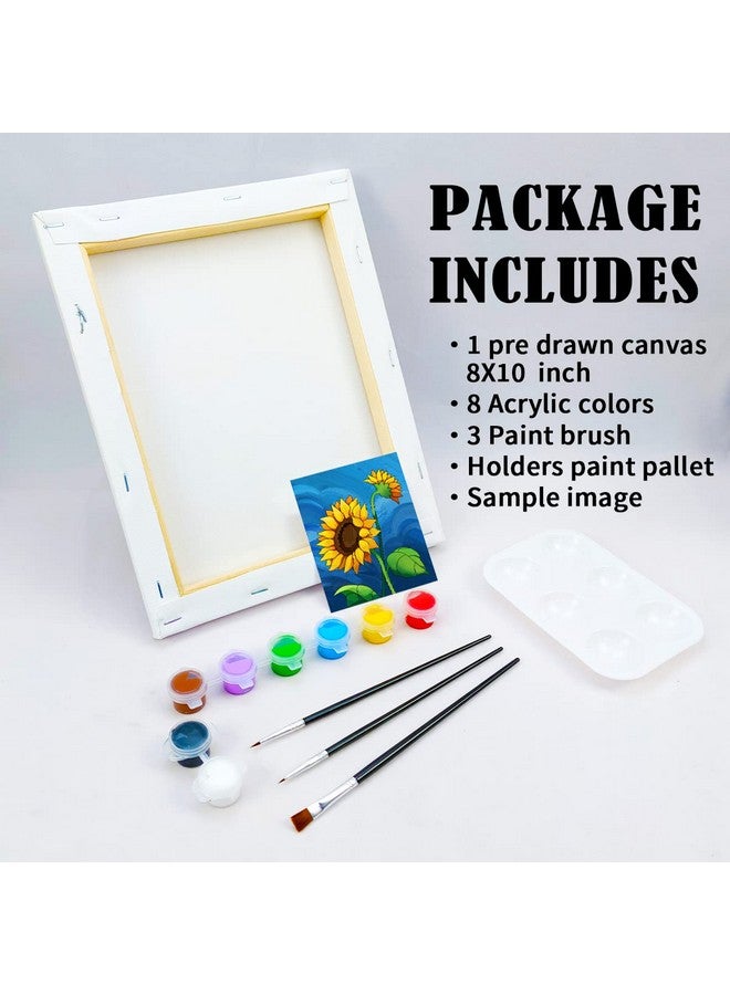VOCHIC Canvas Painting Kit, 8X10 Pre Drawn Sunflower Art, 8 Acrylic Colors, 3 Brushes, Pallet, Adult Party Supplies - Image 5