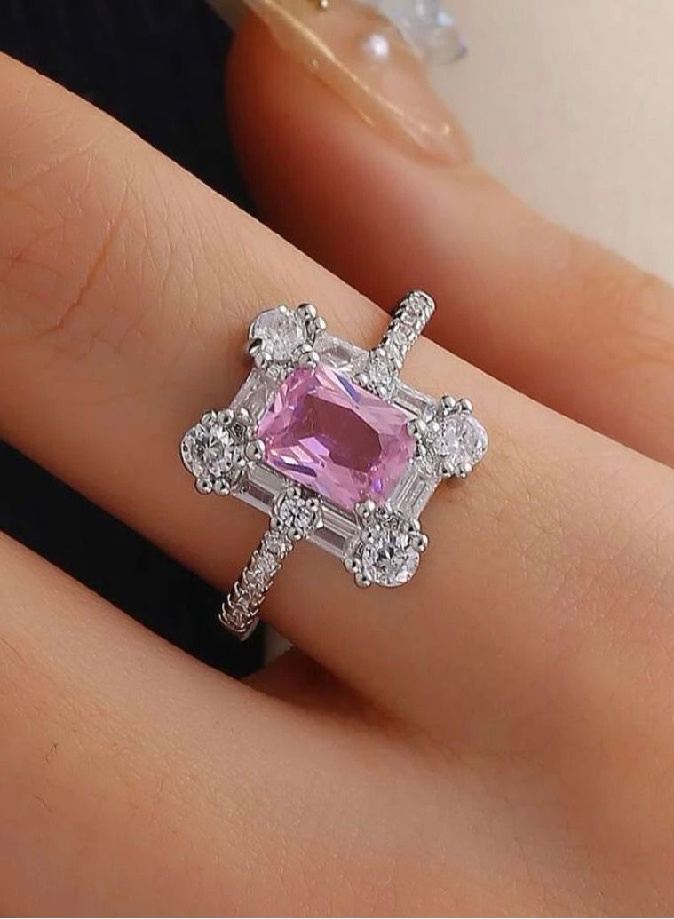 نون-شى خاتم نسائي مطلي باللون الفضي ومرصع بالزركون بمقاس موحد - Image 1