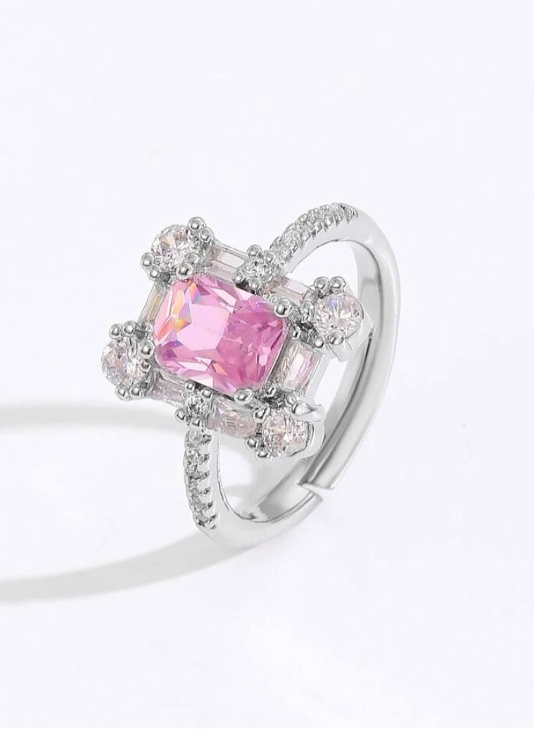 نون-شى خاتم نسائي مطلي باللون الفضي ومرصع بالزركون بمقاس موحد - Image 2