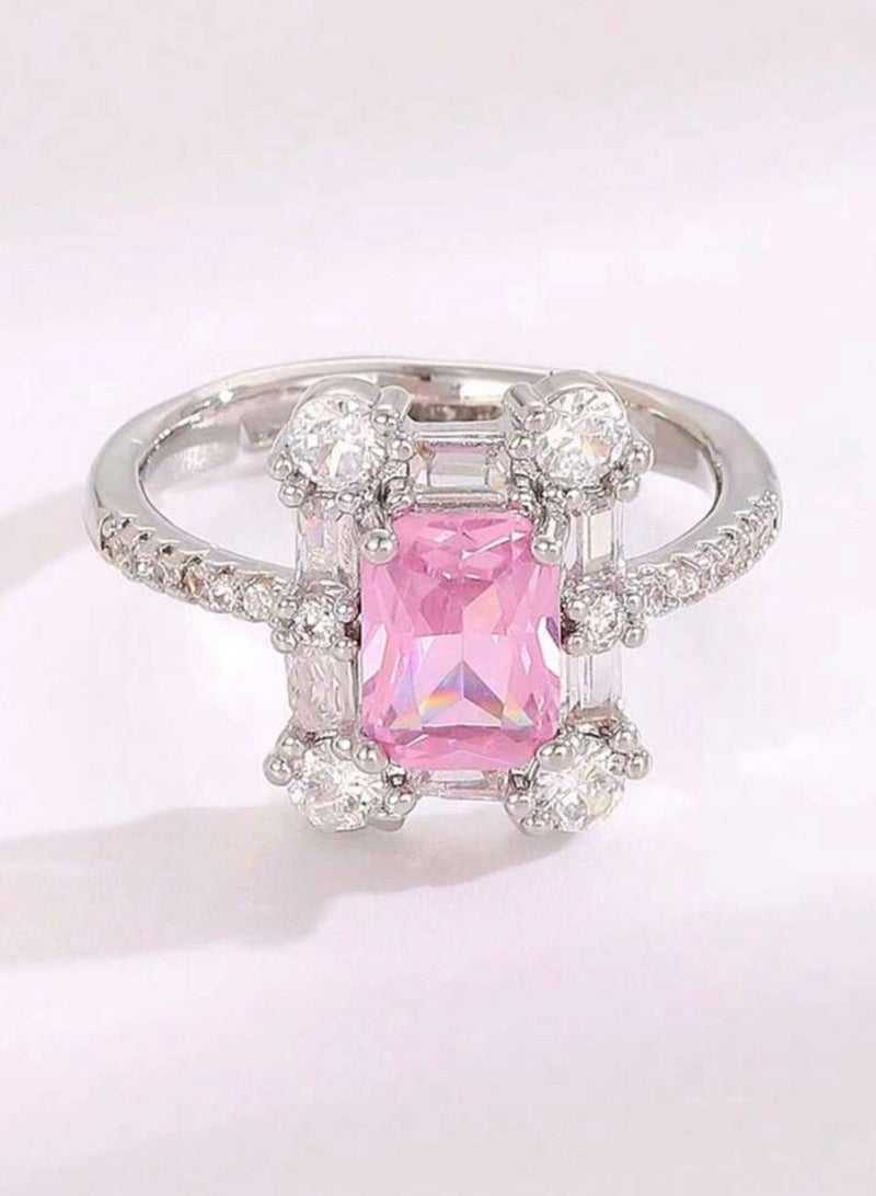 نون-شى خاتم نسائي مطلي باللون الفضي ومرصع بالزركون بمقاس موحد - Image 3