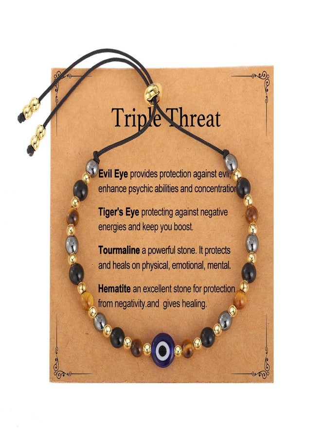 AULSIEY Evil Eye Bracelets, Healing Crystals Black Tourmaline Tigers Eye Bracelet for Women Evil Eye Jewelry Triple Threat Protection Bracelet Good Luck Gifts Healing Spiritual Jewelry for Women - Image 1