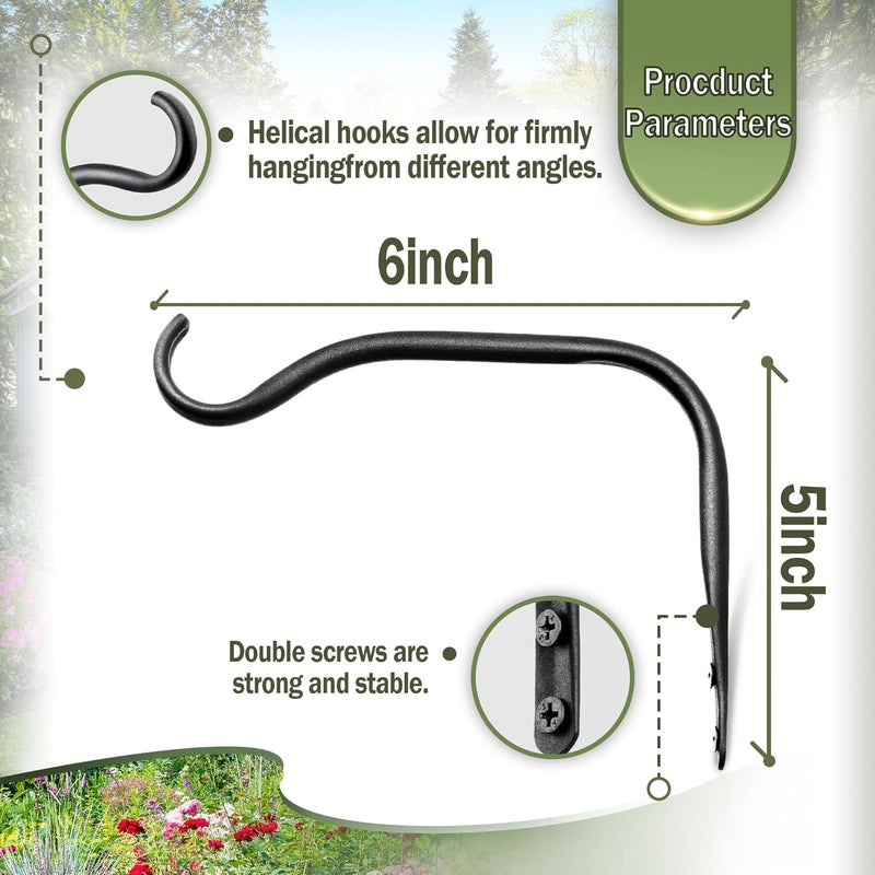 Lifyzoon Durable Plant Hangers Brackets: 2 Pack 6 Inch Outdoor Metal Hanging Plant Brackets - Rustproof Wall Hooks for Hanging Flower Basket Wind Chimes and Lanterns - Image 4