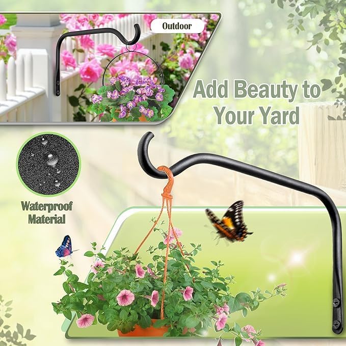 Lifyzoon Durable Plant Hangers Brackets: 2 Pack 6 Inch Outdoor Metal Hanging Plant Brackets - Rustproof Wall Hooks for Hanging Flower Basket Wind Chimes and Lanterns - Image 2