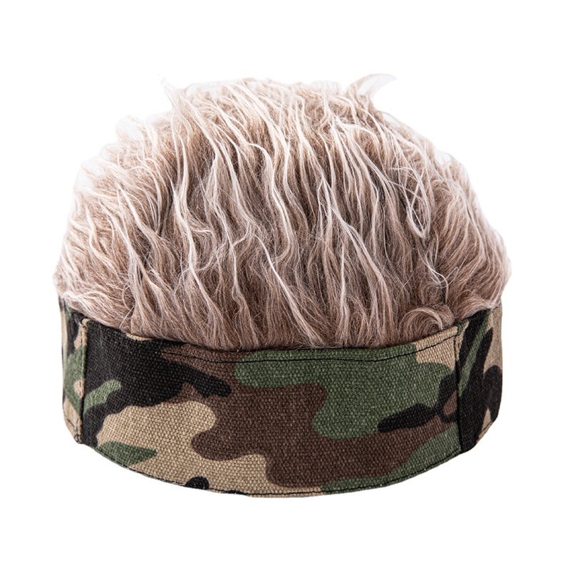 simulation wig hat handsome hip-hop short hair hat retro spoof beanie hat melon skin rogue landlord hat wholesaleCamouflage Cafe Camouflage Cafe