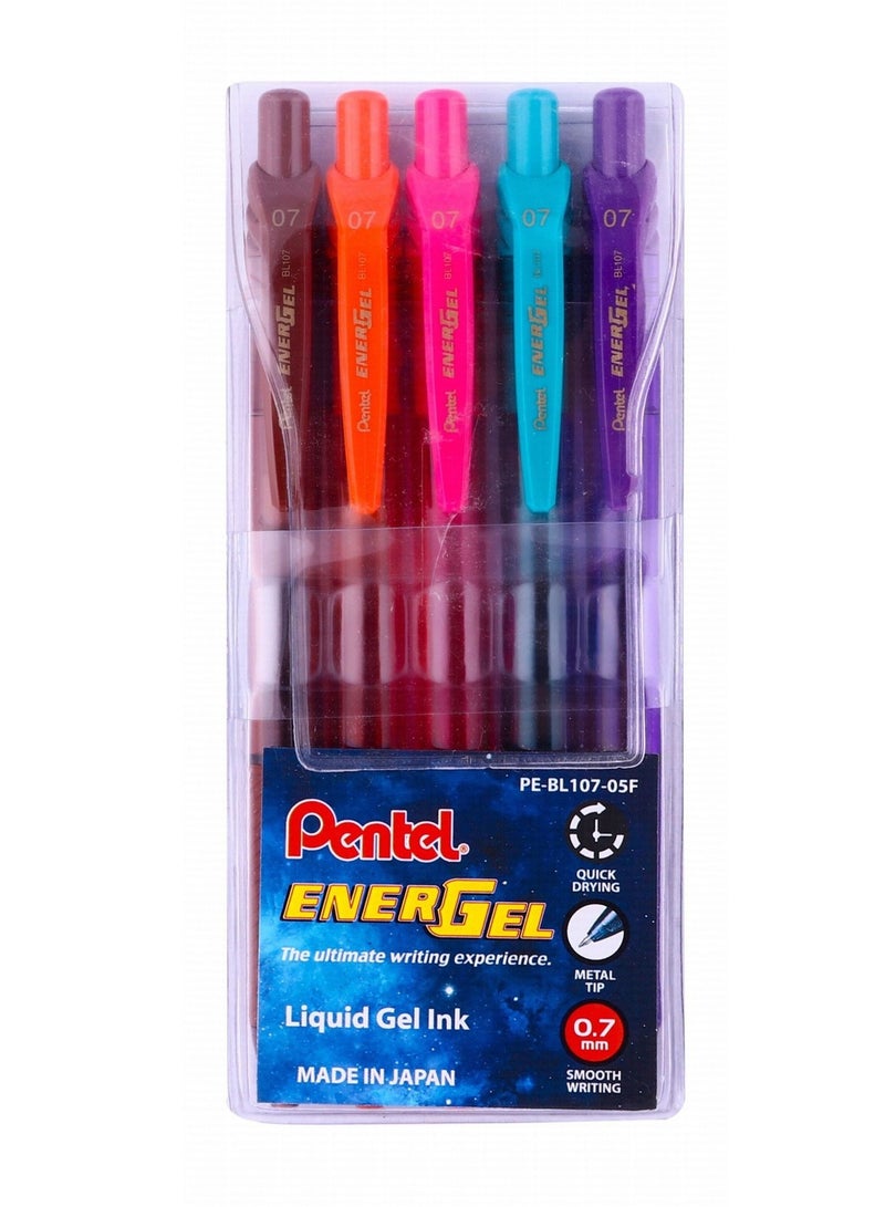 Pentel 5-Piece Energel Gel Ink Pen 0.7mm Tip Assorted Colours - Image 1