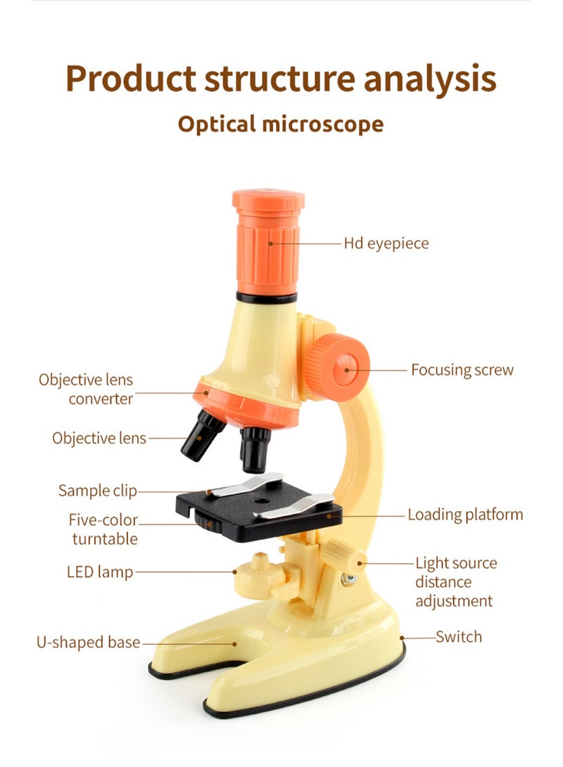 Primary School Students' Science Biology Experiment Equipment Microscope Toy 1200 Times Microscope Toy Box (Green microscope without batteries) - Image 3