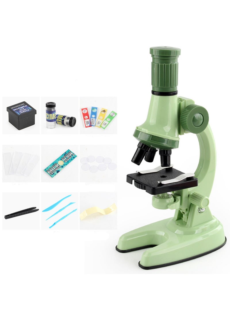 Primary School Students' Science Biology Experiment Equipment Microscope Toy 1200 Times Microscope Toy Box (Green microscope without batteries) - Image 1