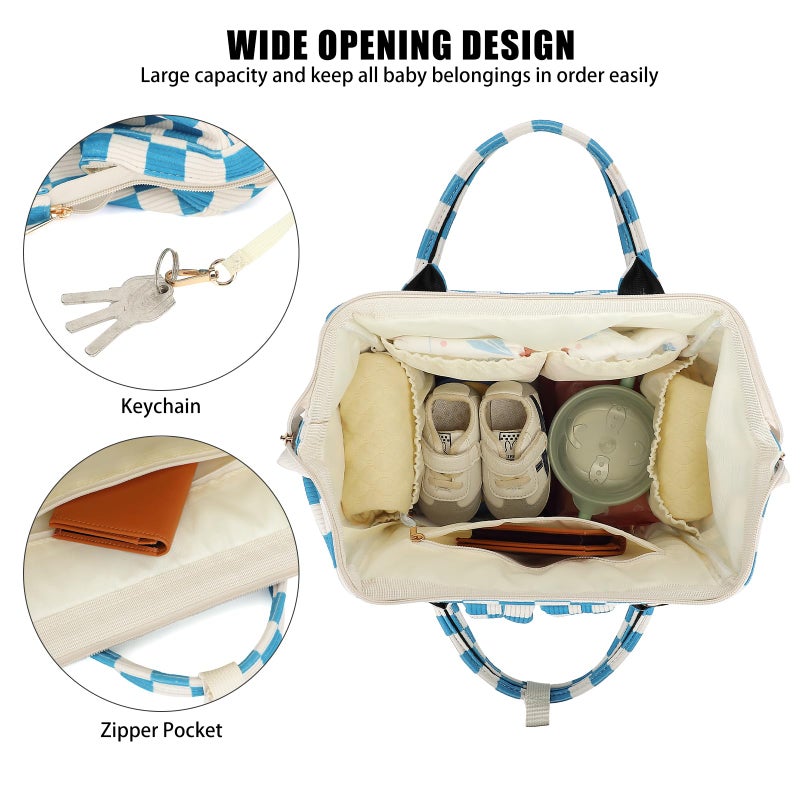Dezcrab Baby Diaper Bag Backpack for Mom, Large Capacity Travel Nappy Bag for Boys & Girls with Stroller Straps (Corduroy Checkered Blue) - Image 5