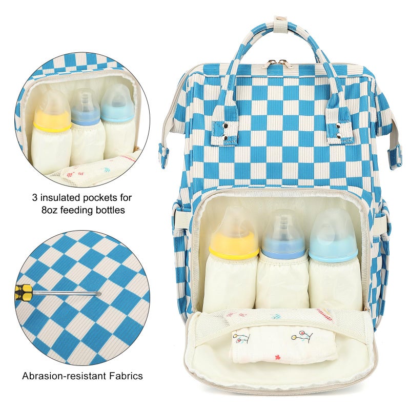 Dezcrab Baby Diaper Bag Backpack for Mom, Large Capacity Travel Nappy Bag for Boys & Girls with Stroller Straps (Corduroy Checkered Blue) - Image 3