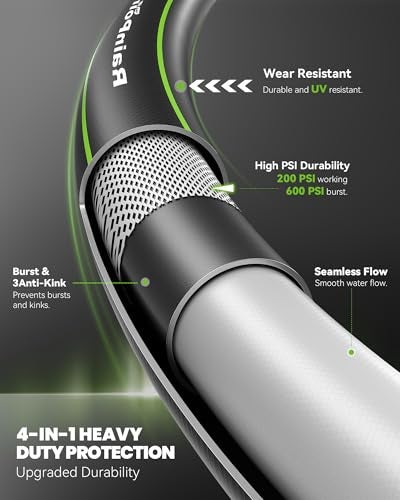 RAINPOINT Garden Hose 25ft x 5/8", Water Hose Heavy Duty, Flexible, Lightweight Durable Hybrid Hose with Swivel Handle for Yard, Car Wash, Pets, No Kink, Male to Female Fittings - Image 2