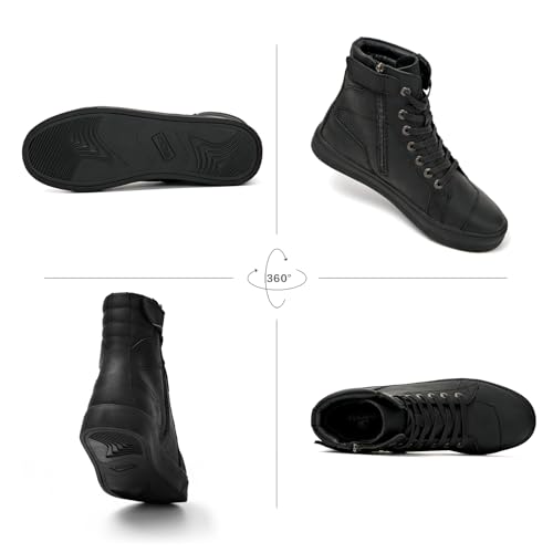 BORLENI BORLEN Motorcycle Riding Shoes Cowhide Leather Breathable Casual Outdoor Street Motorcycle Boots for Men Black 11 - Image 5