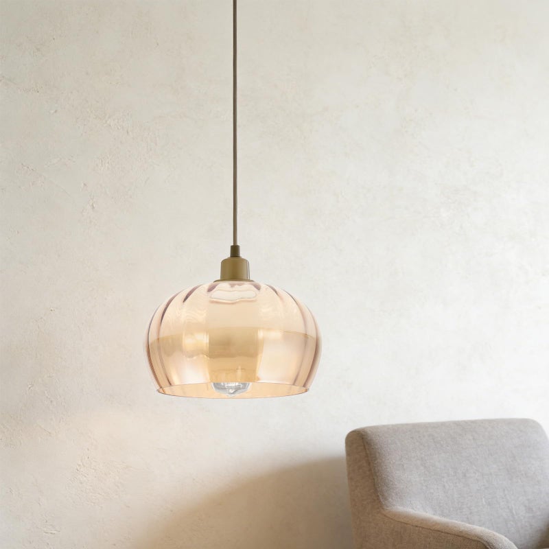 Ribbed Amber Glass Lampshade E27 Replacement For Wall Sconces Modern Light Fixture - Image 5