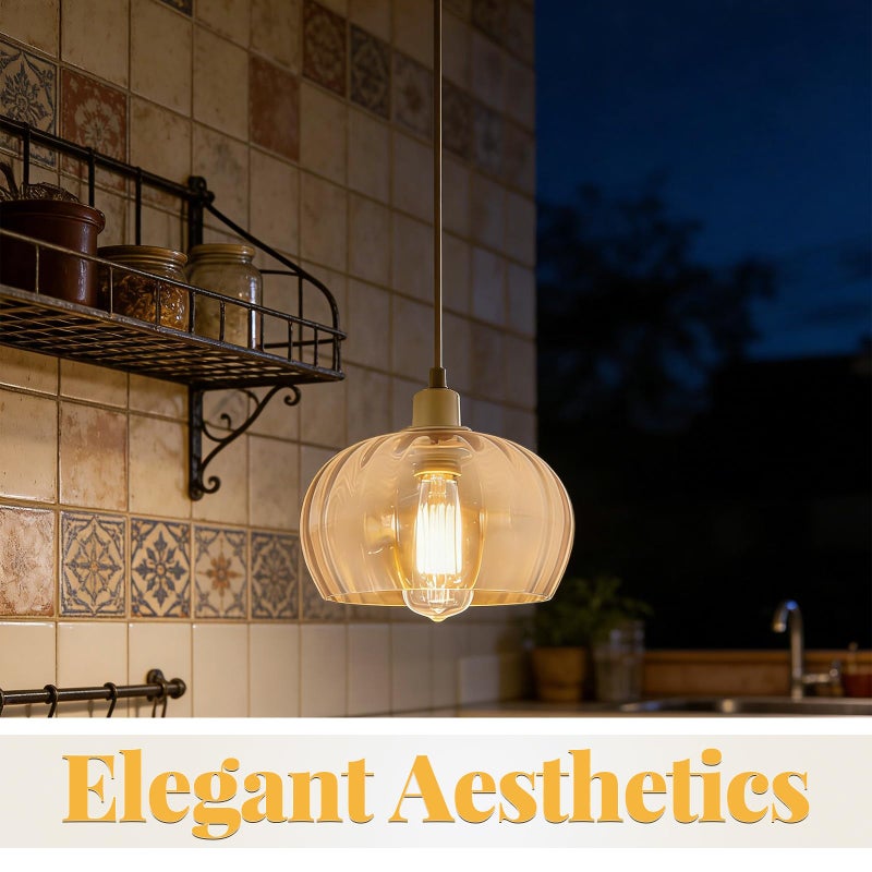 Ribbed Amber Glass Lampshade E27 Replacement For Wall Sconces Modern Light Fixture - Image 4