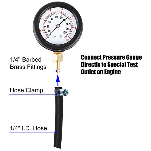 JIFETOR Fuel Injection Pump Pressure Tester Gauge Kit, Car Gasoline Gas Fuel Oil Injector Test Manometer Tool Set 0-100PSI, Universal for Auto Truck SUV Motorcycle ATV RV - Image 5