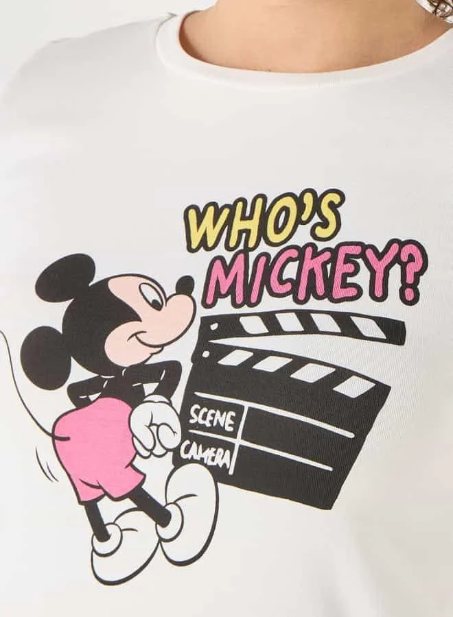 SP Characters Mickey Mouse Print T-shirt with Short Sleeves