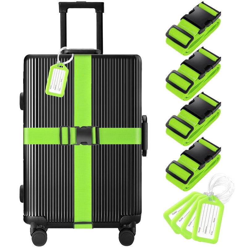 Gostwo 8 Pack Luggage Straps and Tags Set - 4 Straps, 4 Tags, TSA Approved Suitcase Belt, Green - Image 1