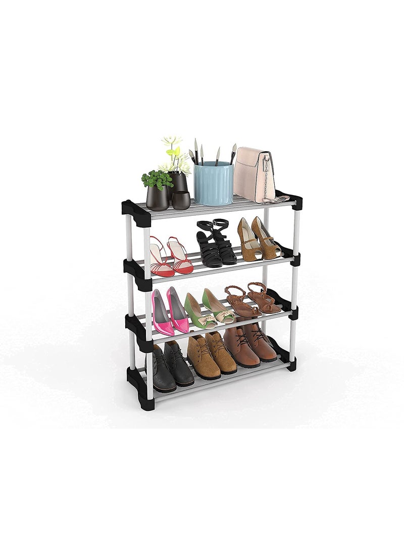 STRONGER STORE STRONGER STORE Asian Metal And Plastic Multipurpose portable shoe rack for home storage Iran and plastic rack used for book cloth toys etc 4 shelf BLACK  - Image 1