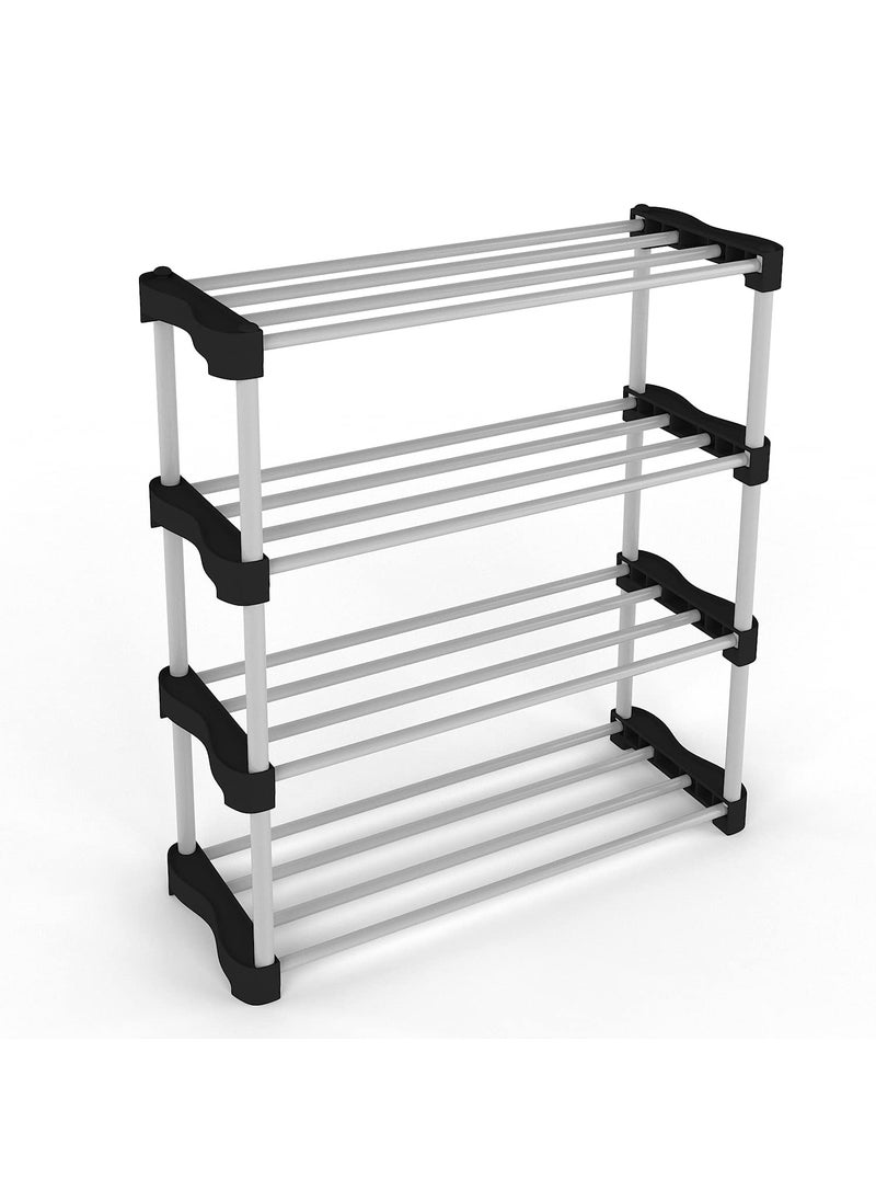STRONGER STORE STRONGER STORE Asian Metal And Plastic Multipurpose portable shoe rack for home storage Iran and plastic rack used for book cloth toys etc 4 shelf BLACK  - Image 3
