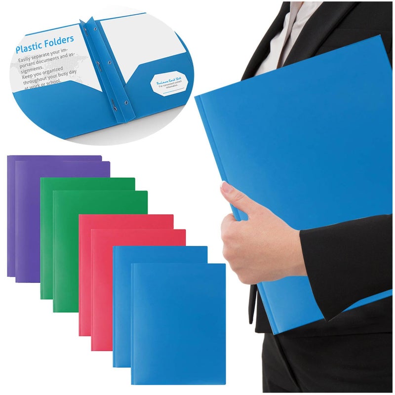 Red Heavy Duty Plastic Folders with Pockets Business Card Slot 8 Pack Tear Resistant - Image 5