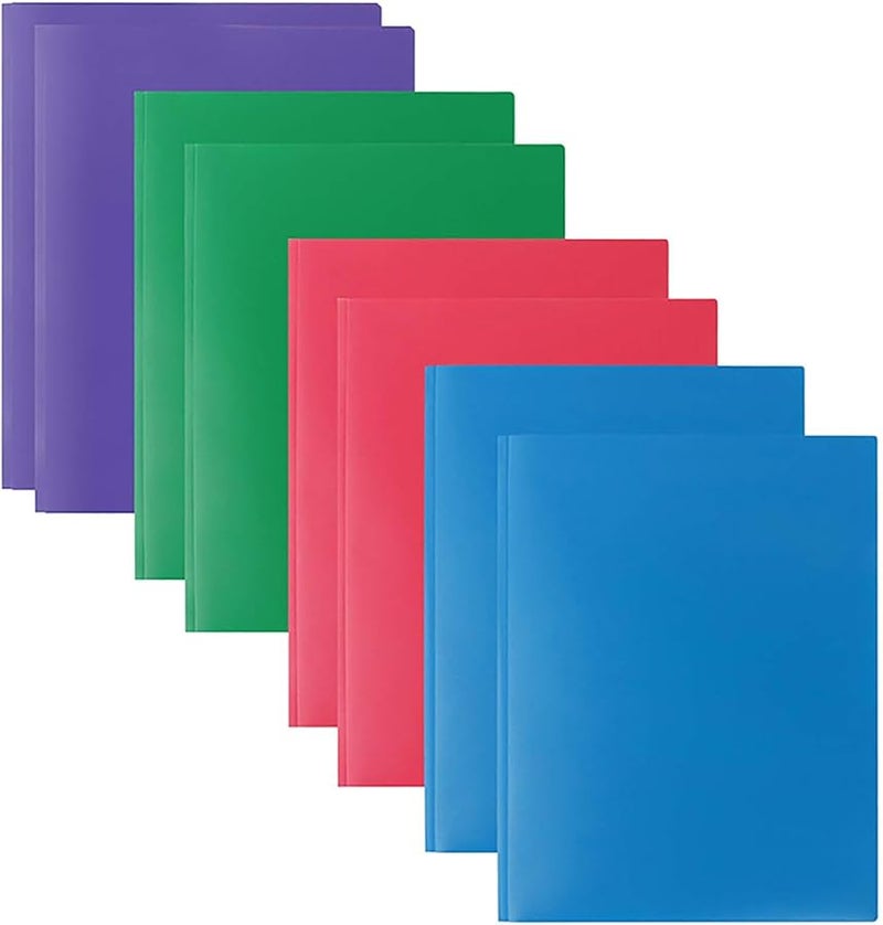 Red Heavy Duty Plastic Folders with Pockets Business Card Slot 8 Pack Tear Resistant - Image 1
