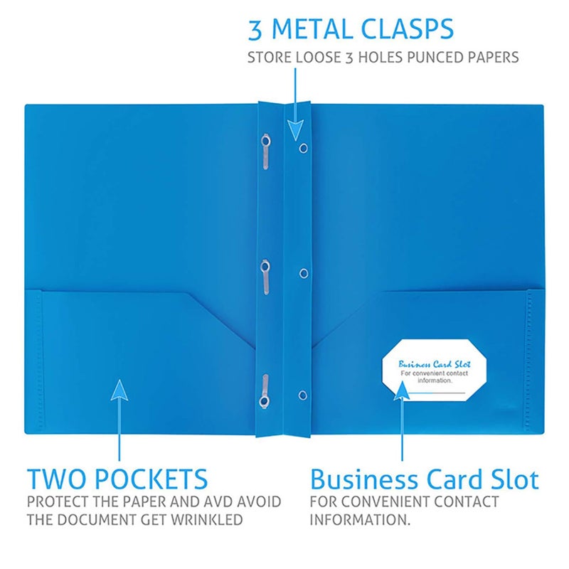 Red Heavy Duty Plastic Folders with Pockets Business Card Slot 8 Pack Tear Resistant - Image 4