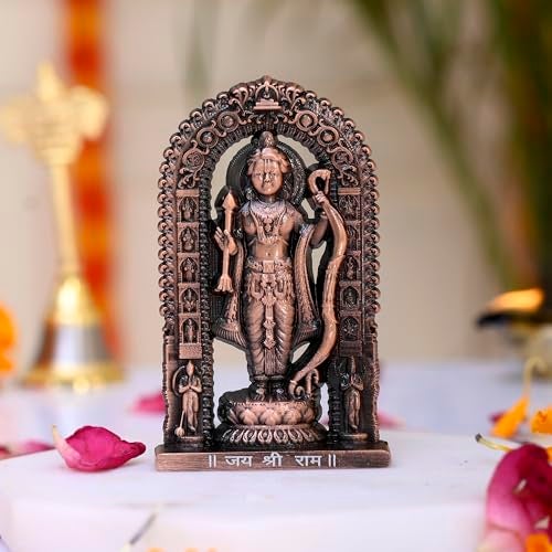 Craftam Lord Ram Idol | Ram Darbar Murti for Car Dashboard & Home Temple | Shri Ram Statue for Pooja Room & Gift Purpose (Antique Finish) (Copper Color, Height - 2.7 Inch) - Image 1