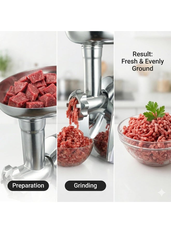 Sachi Meat Grinder, Electric Meat Mincer with Stainless Steel Blades, Reverse Function, 3 Cutting Plates, Sausage & Kibbeh Attachments, Powerful Motor, Easy Cleaning, Non-Slip Base - Image 2