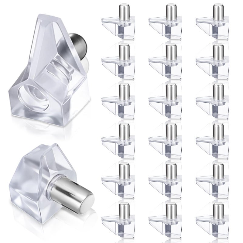 Clear Shelf Support Pins, Pack of 20 5 mm Shelf Brackets for Cabinets, Clear Plastic Shelf Pins, Kitchen Shelf Clips, Small Shelf Brackets, Replacement Pins for Cabinets, Bookshelves, Cabinets