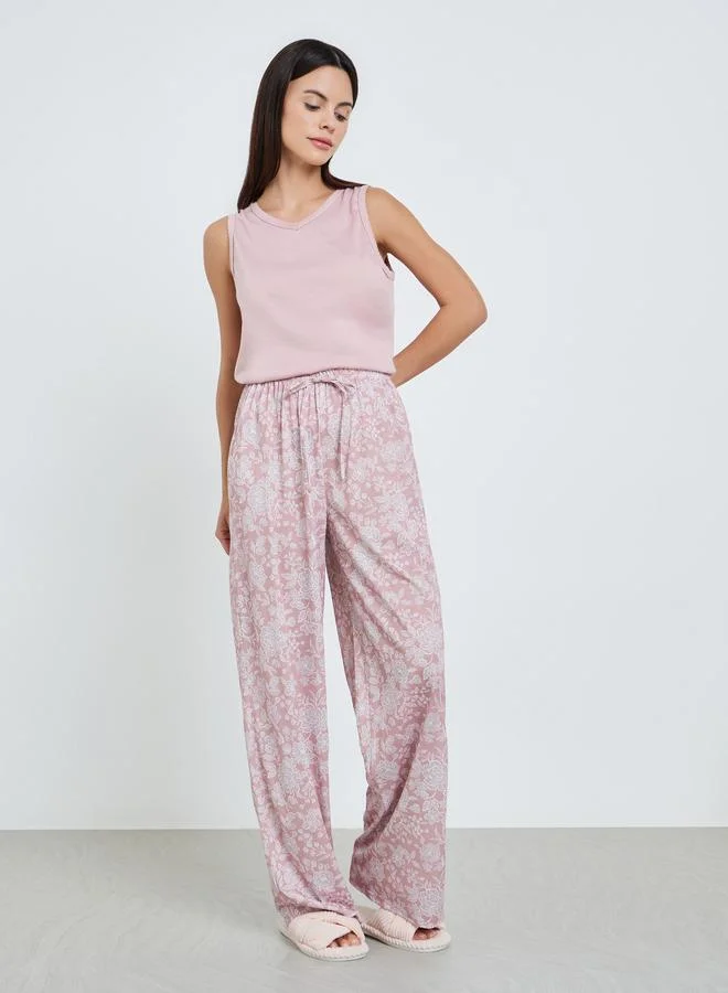 Styli Women Pink Sleeveless Top and Floral Pyjama Set