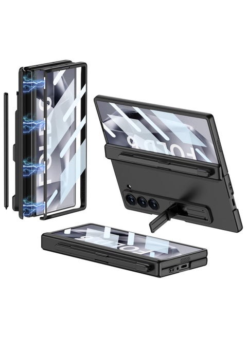 Case for Samsung Galaxy Z Fold 6 Case, Hard PC+Tempered Glass Screen Protector with Pen Tray,Hinge Stand,Drop Resistant,Protective Case for Samsung Galaxy Z Fold 6