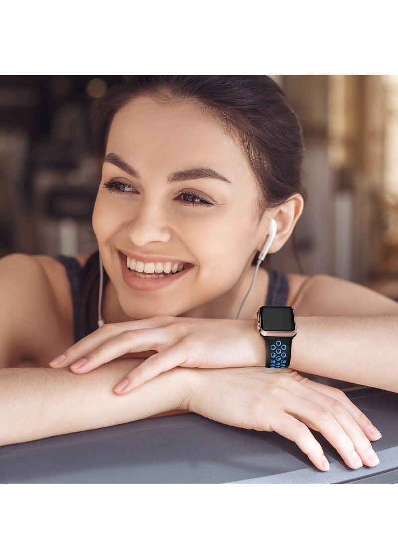 Compatible for Apple Watch Band 42mm 44mm 45mm 46mm 49mm for Women Men, Air Holes Design Soft Silicone Sport Strap Compatible with iWatch Ultra 2/1 Series 10/9/8/7/6/5/4/3/2/1 SE 2/1 Black/Blue - Image 3