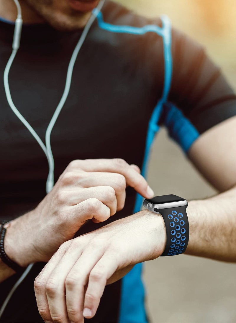 Compatible for Apple Watch Band 42mm 44mm 45mm 46mm 49mm for Women Men, Air Holes Design Soft Silicone Sport Strap Compatible with iWatch Ultra 2/1 Series 10/9/8/7/6/5/4/3/2/1 SE 2/1 Black/Blue - Image 5