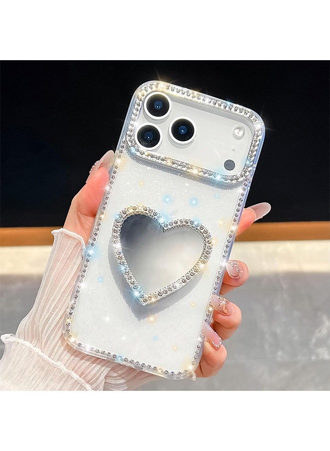 Lemon for iPhone 17 Pro Max Clear Case, with Cute Love Heart Makeup Mirror Kickstand, Shiny Glitter Bling Diamond Luxury Phone Cover for Women Girls, Soft TPU Shockproof Bumper Protective Case - 6.9" - Image 2
