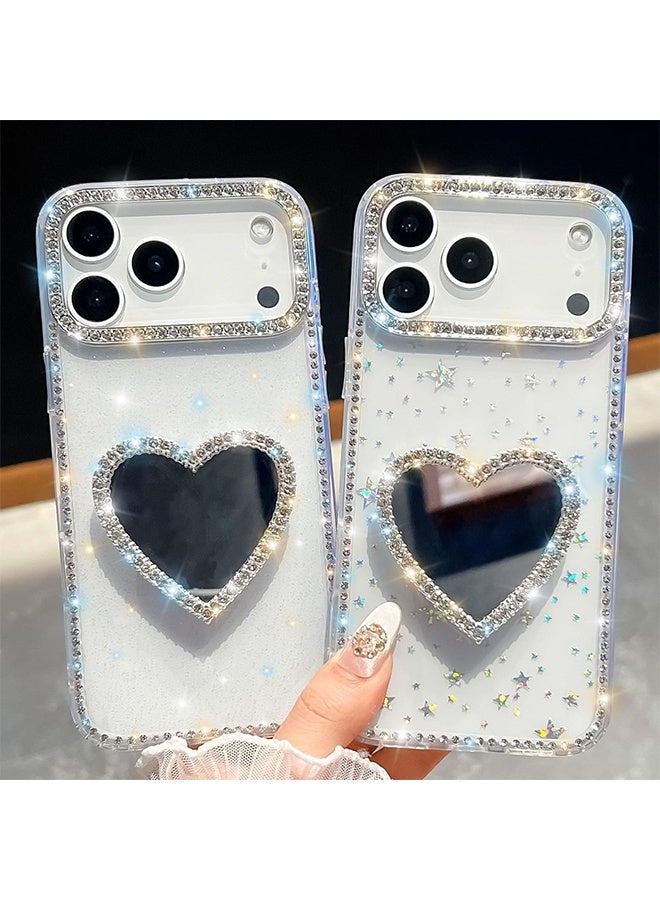 Lemon for iPhone 17 Pro Max Clear Case, with Cute Love Heart Makeup Mirror Kickstand, Shiny Glitter Bling Diamond Luxury Phone Cover for Women Girls, Soft TPU Shockproof Bumper Protective Case - 6.9" - Image 5